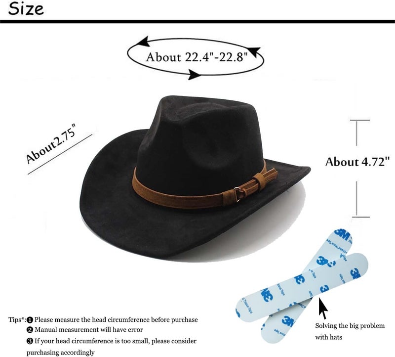 CCAKXCJJ Unisex Western Suede Cowboy Cowgirl Hat Classic Wide Brim Fedora Hat for Men &Women - Image 2